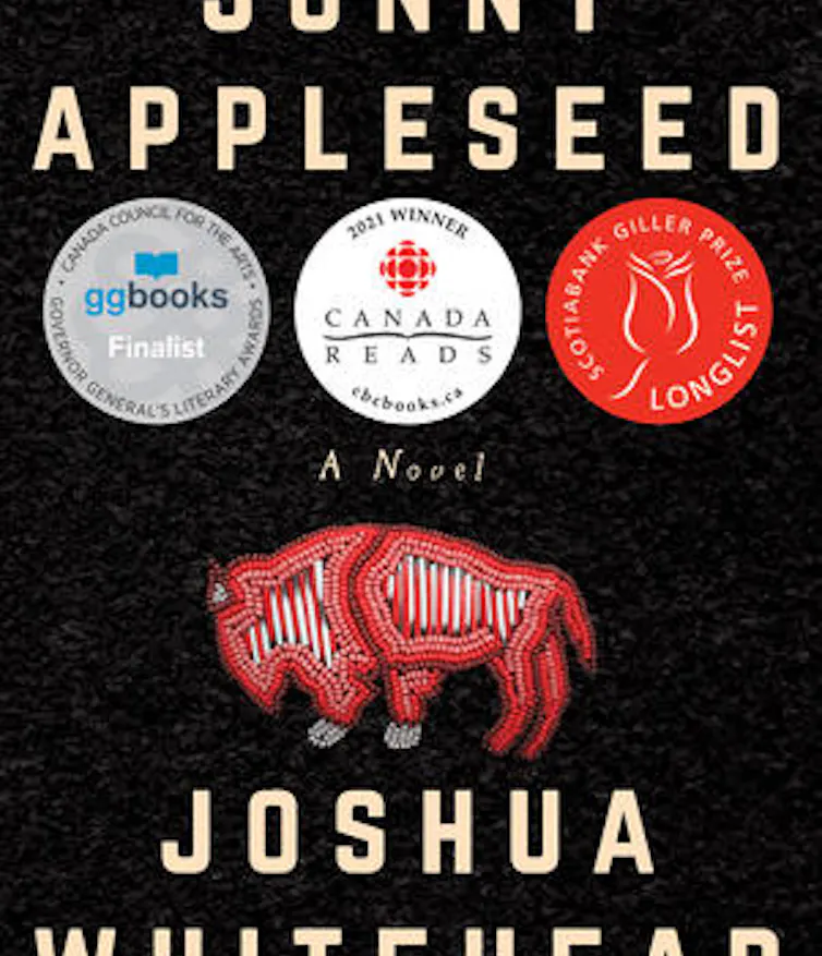 Book cover with the title Johnny Appleseed showing a beaded buffalo.